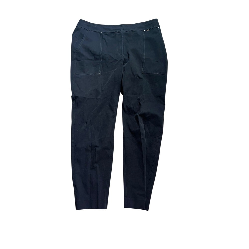 St. John Black Cotton Pants Two Pocket Minimalist Office Designer Trousers